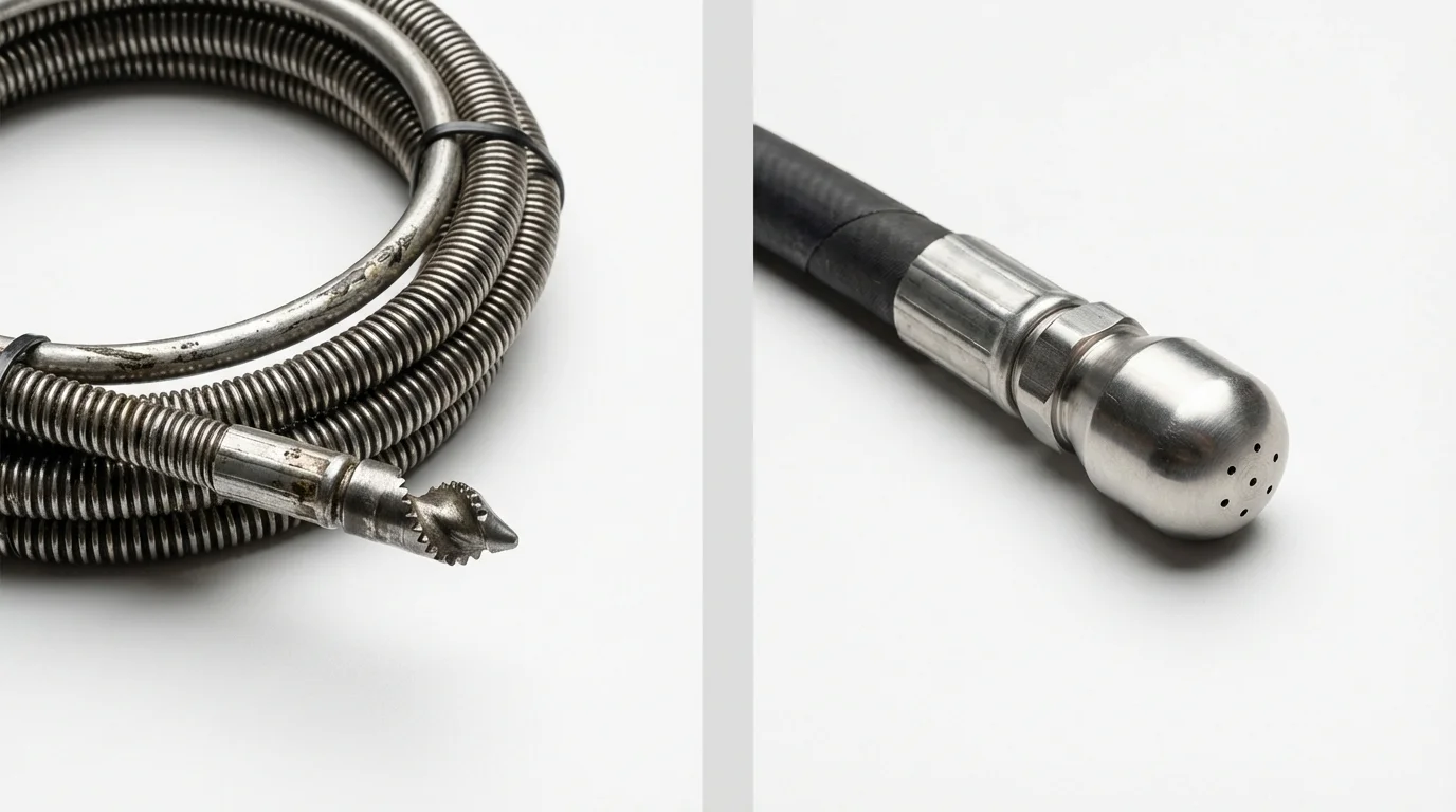 Drain snake cable and hydro jetting nozzle used for drain cleaning in Shenandoah, IA