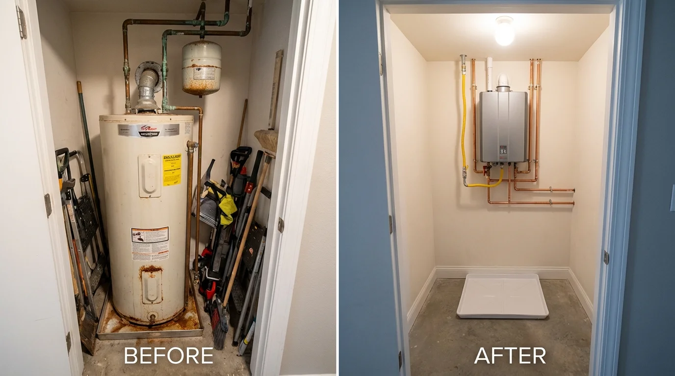 Tank water heater versus wall-mounted tankless unit comparison for Shenandoah, IA homeowners