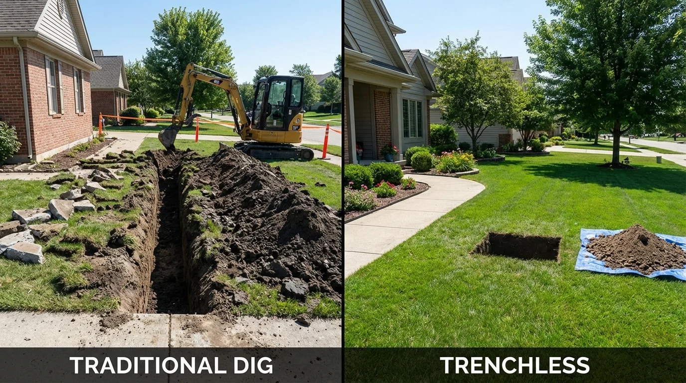 Trenchless sewer repair with minimal yard damage versus traditional excavation in Shenandoah, IA
